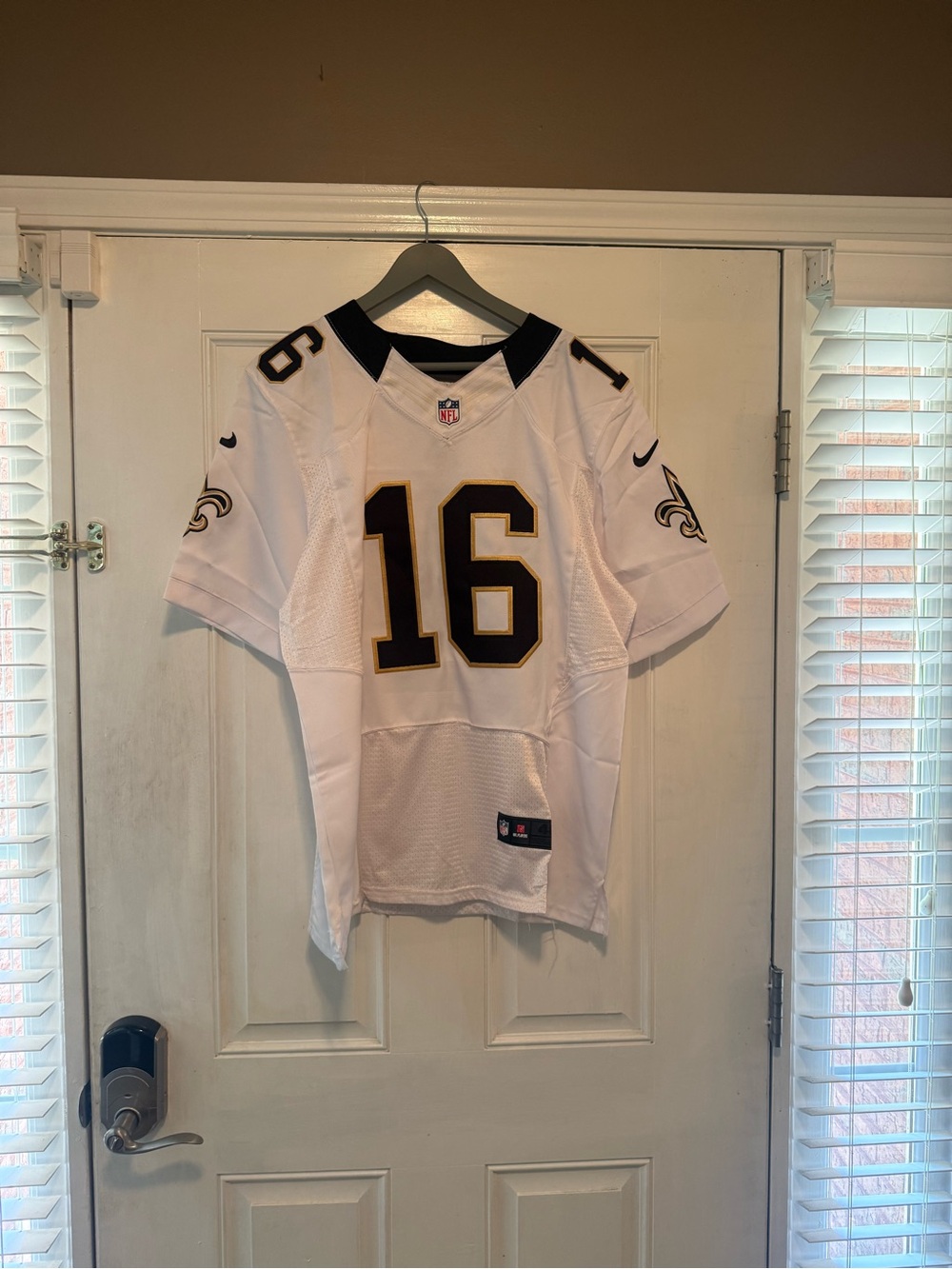 Nike Men's White New Orleans Saints #16 Football Jersey with Black and Gold Trim